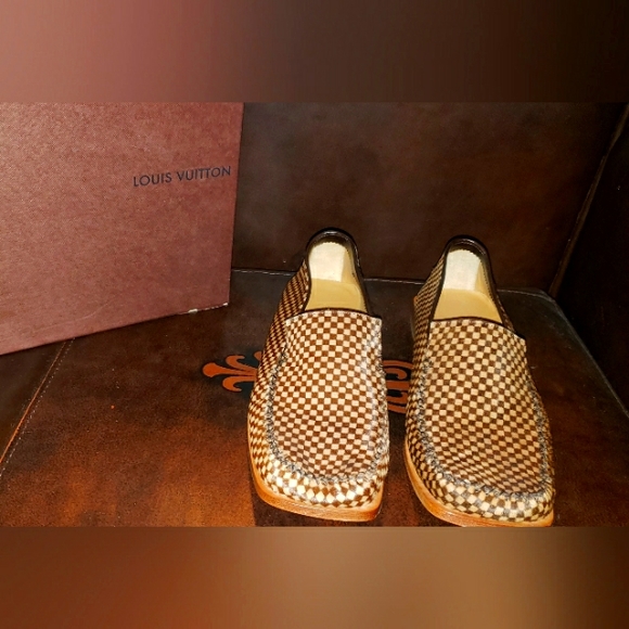 Louis Vuitton Beige/Brown Damier Pony Hair Montaigne Square Toe Loafers - Picture 2 of 5